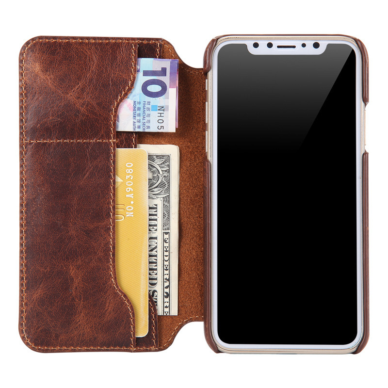 Top Grain Cowhide Oil Wax Flip Phone Case